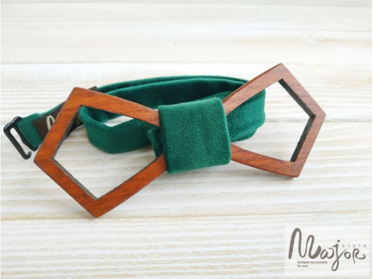 Краватка метелик з дерева темно-зелена ручної роботи
