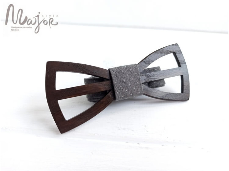 Деревянная галстук-бабочка серый горох ручной работы Major Style