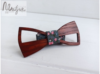 Бабочка галстук деревянная серые цветы