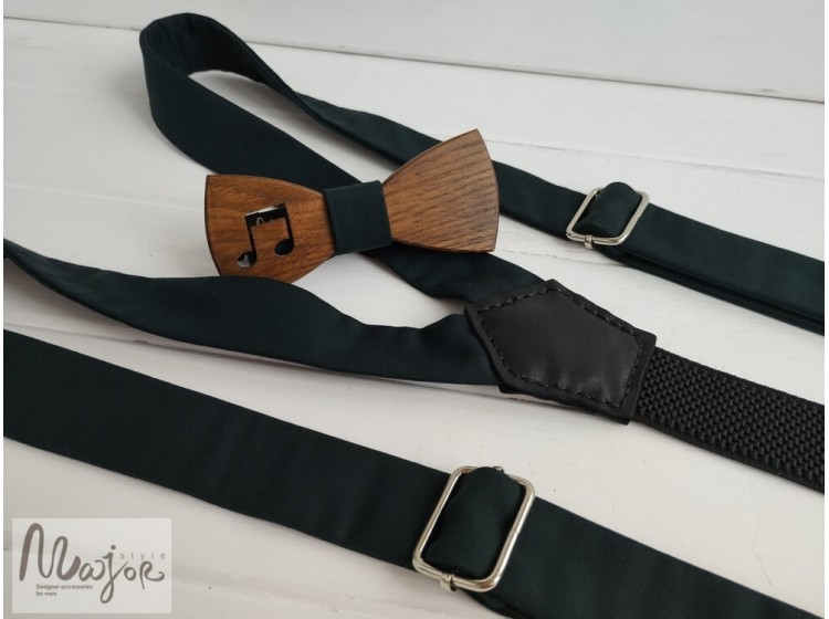 Деревянная бабочка нота и подтяжки зеленые ручной работы Major Style
